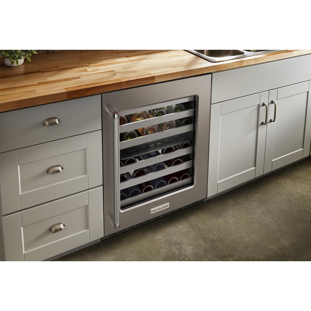 KITCHENAID KUWR314KSS 24"" Undercounter Wine Cellar With Glass Door and Metal-front Racks ...