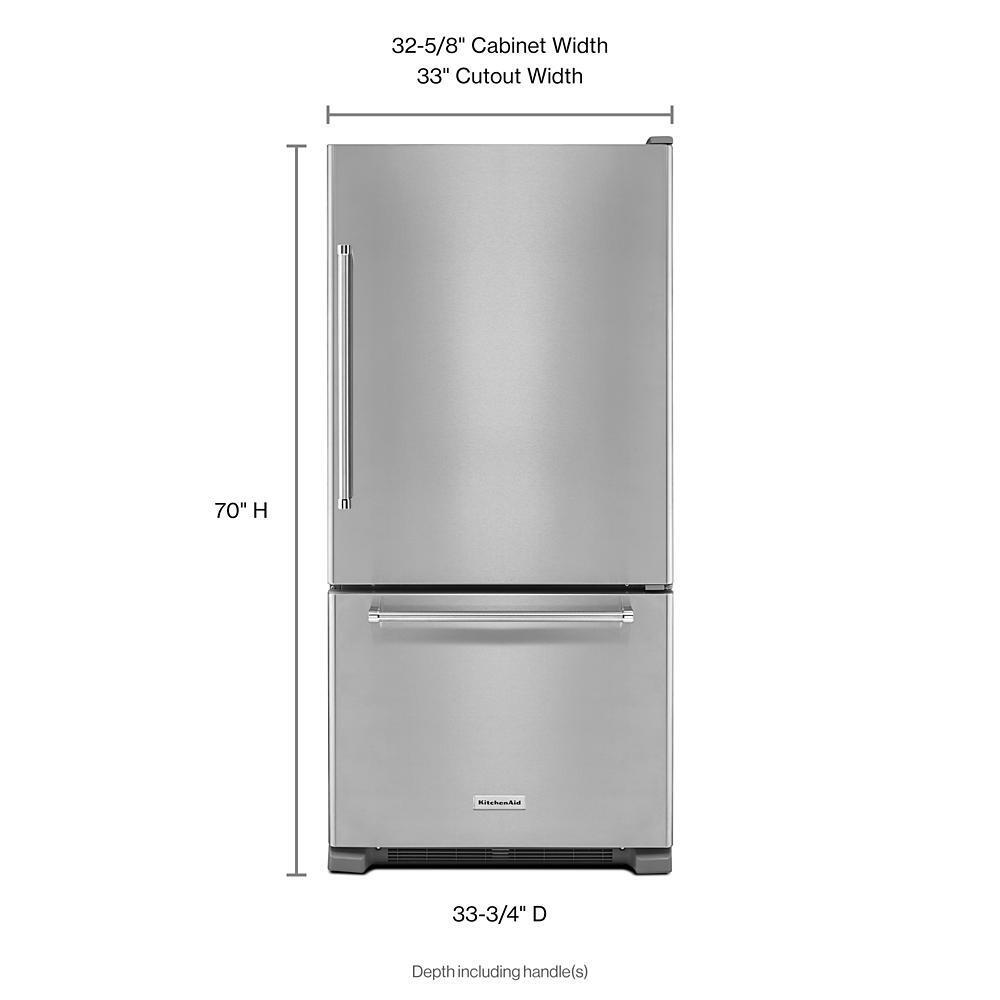 KITCHENAID KRBR102ESS Stainless Steel Kitchenaid 22 Cu. Ft. Full Depth Bottom Freezer ...