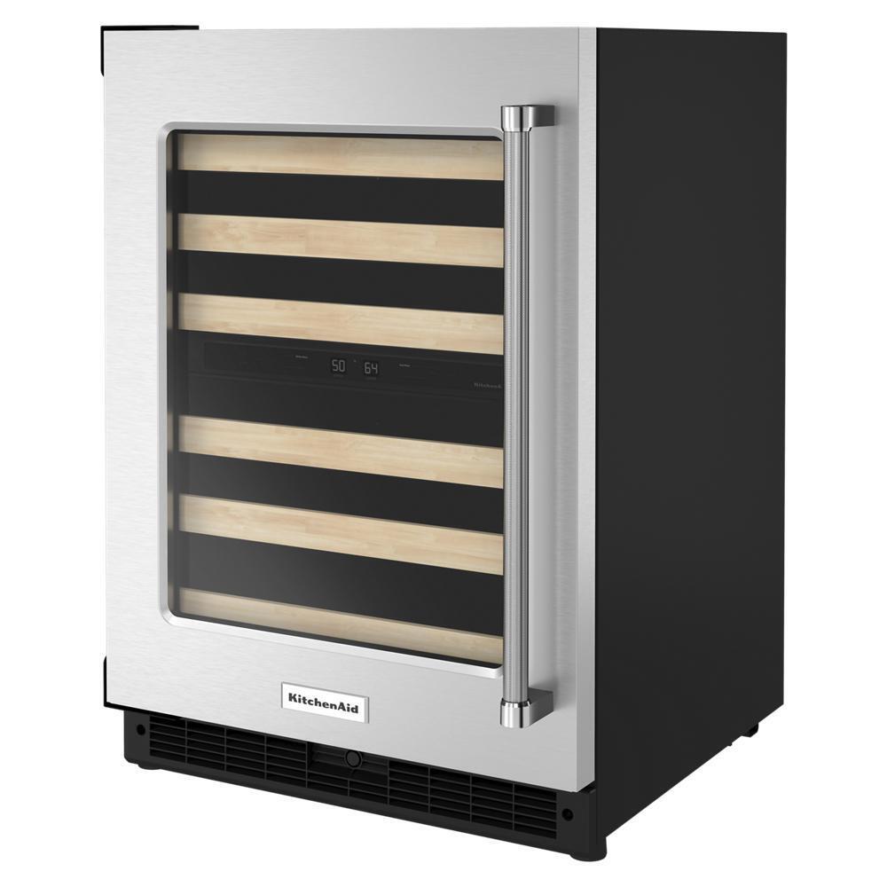 KITCHENAID KUWL214KSB 24"" Undercounter Wine Cellar With Glass Door and Wood-front Racks -...