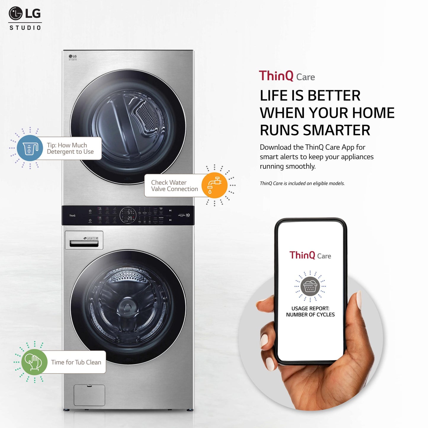 LG WSGX201HNA LG Studio Single Unit Front Load Washtower With Center CONTROL(...