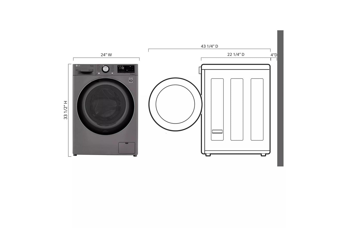 LG WM3555HVA 2.4 CU.FT. Smart Wi-fi Enabled Compact Front Load All-in-one WASHER...