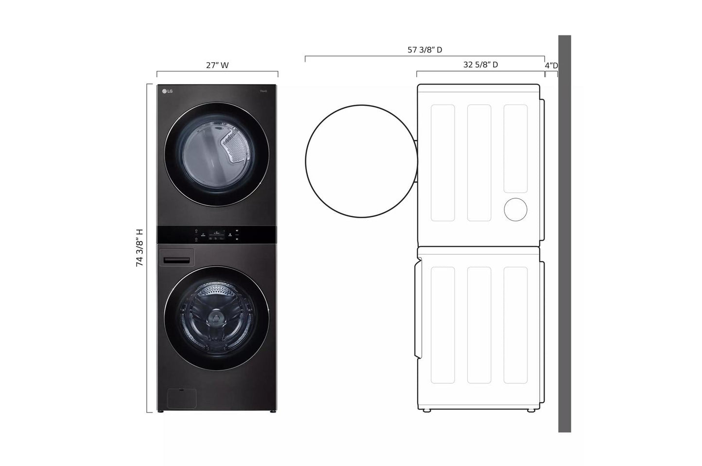 LG WKGX301HBA LG Washtower Smart Front Load 5.0 Cu. Ft. Washer and 7.4 Cu. FT...