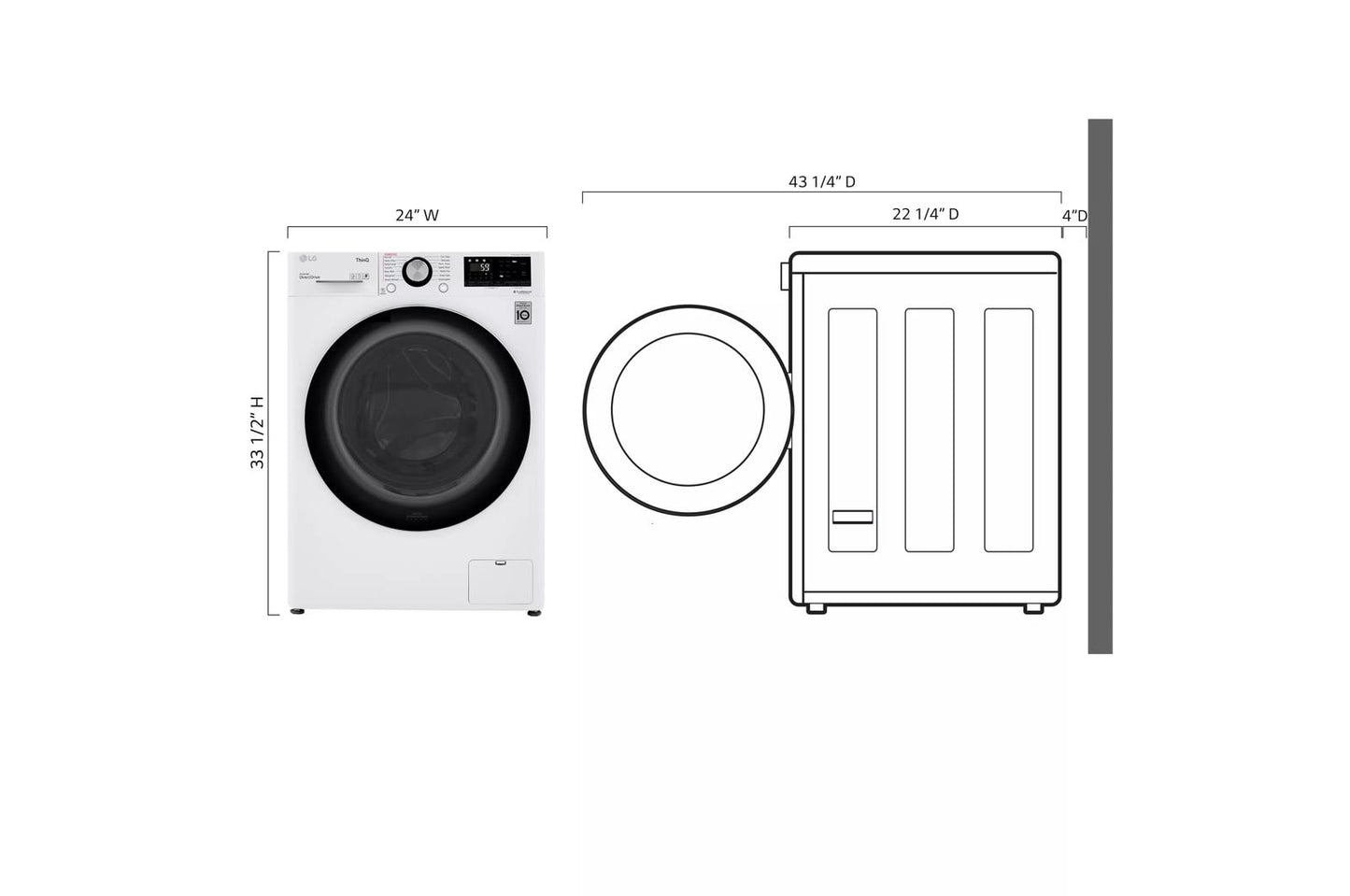 LG WM3555HWA 2.4 CU.FT. Smart Wi-fi Enabled Compact Front Load All-in-one WASHER...