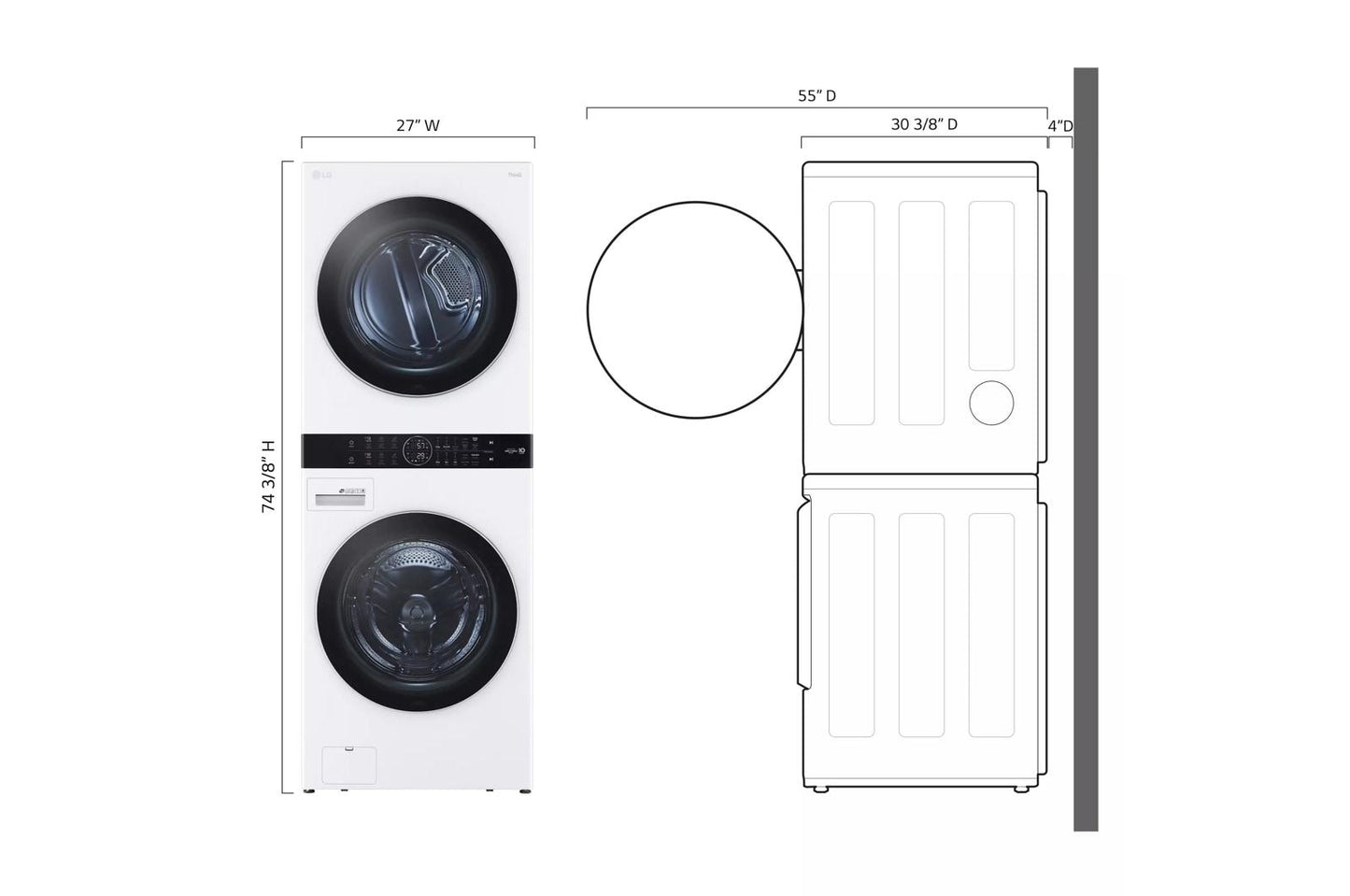 LG WKEX200HWA Single Unit Front Load LG Washtower With Center Control 4.5...