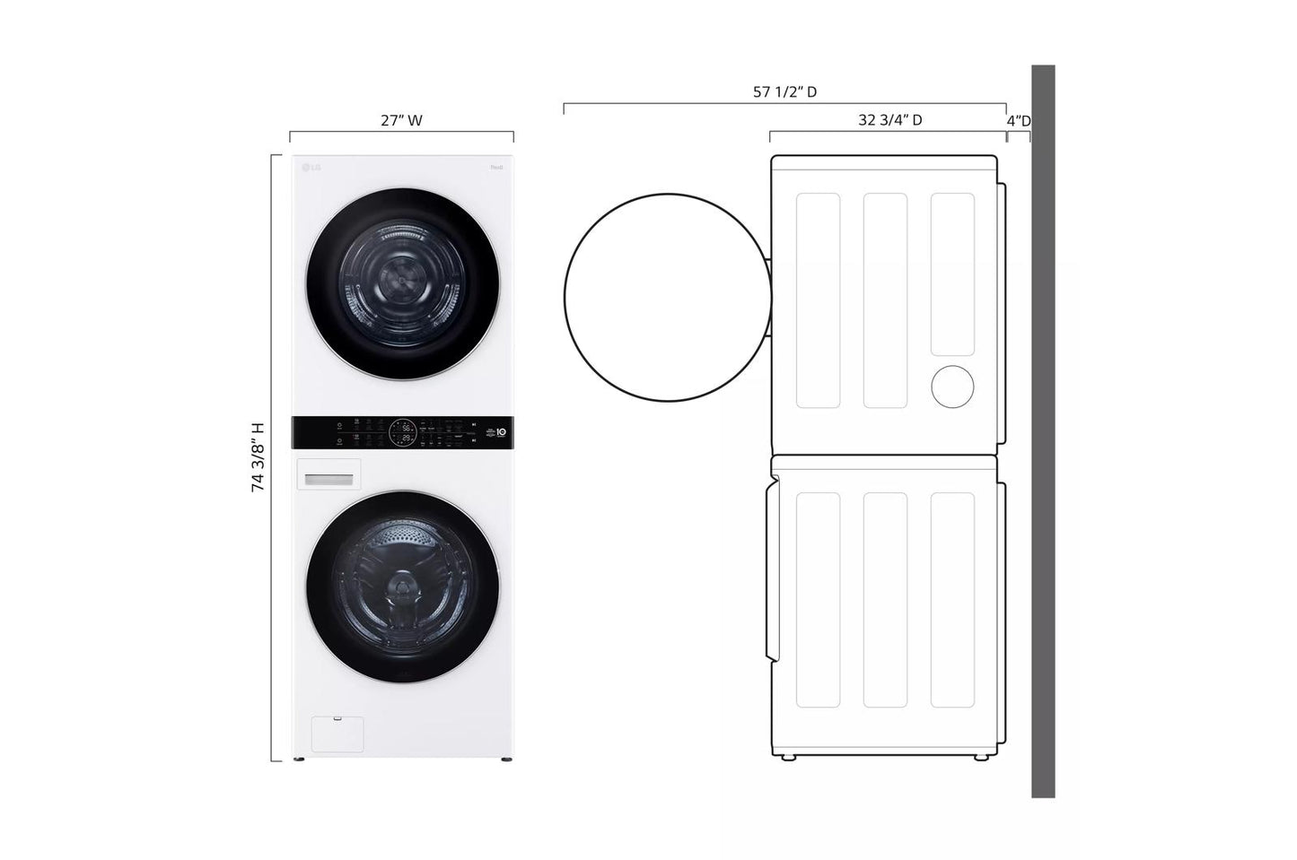 LG WKHC252HWA Single Unit LG Washtower With Center Control 5.0 Cu. Ft. FR...