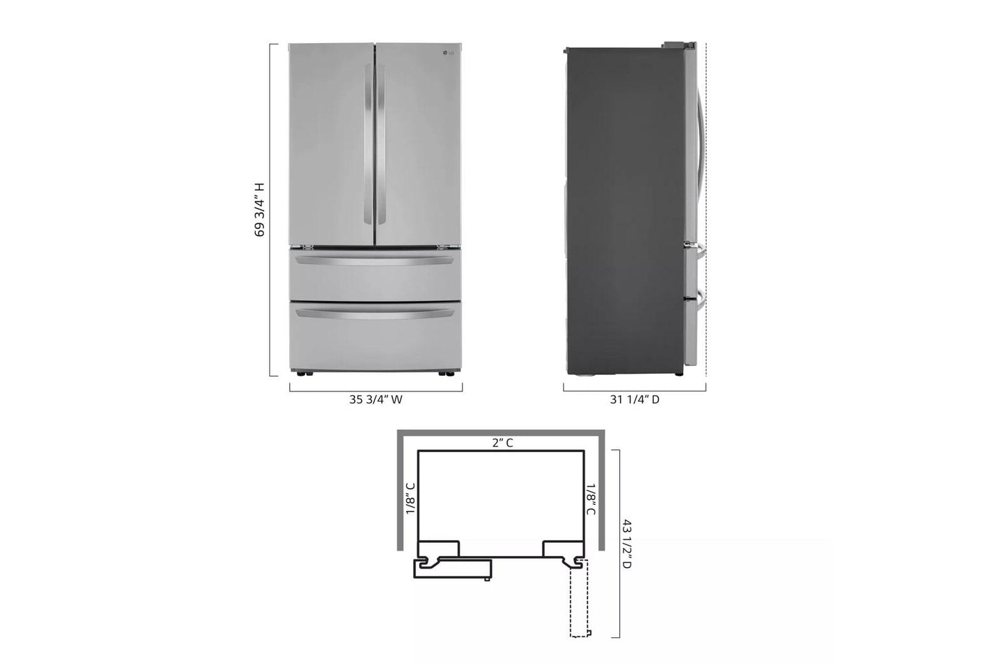 LG LMWC23626S LG 23 Cu. Ft. French Door Counter-depth Refrigerator