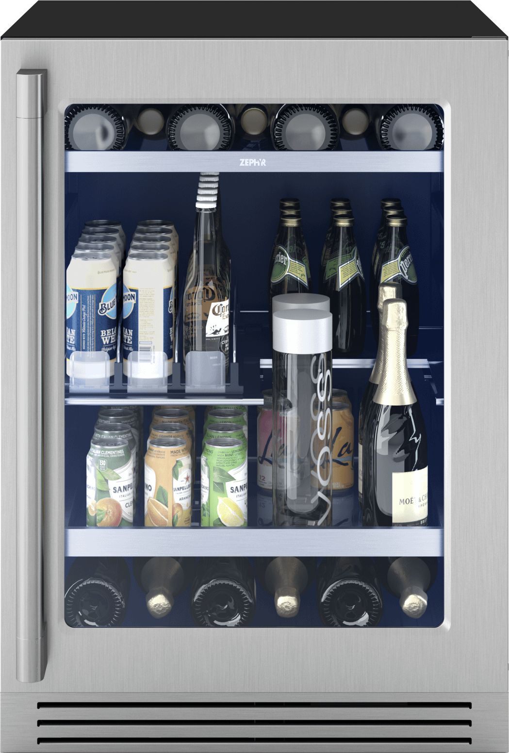 ZEPHYR PRPB24C01CG Presrv Pro Beverage Cooler, 24in Under Cabinet, Ss+glass, Reverse D...