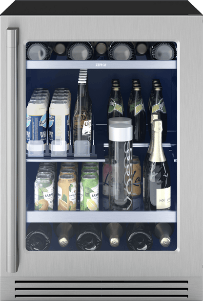 ZEPHYR PRPB24C01CG Presrv Pro Beverage Cooler, 24in Under Cabinet, Ss+glass, Reverse D...