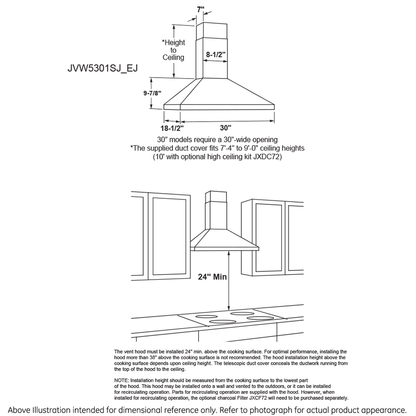 GE APPLIANCES JVW5301BJTS Ge 30"" Wall-mount Pyramid Chimney Hood