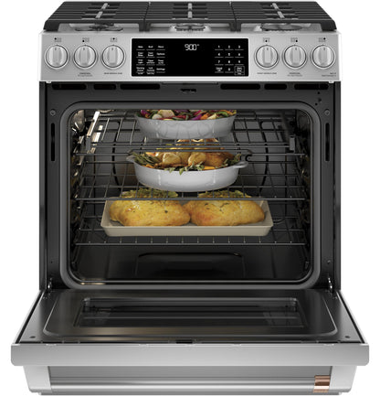 CAFE C2S900P2MS1 Cafe 30"" Slide-in Front Control Dual-fuel Convection Range WI...