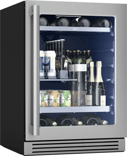 ZEPHYR PRPB24C01CG Presrv Pro Beverage Cooler, 24in Under Cabinet, Ss+glass, Reverse D...