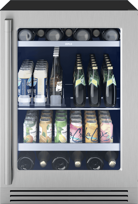 ZEPHYR PRPB24C01CG Presrv Pro Beverage Cooler, 24in Under Cabinet, Ss+glass, Reverse D...