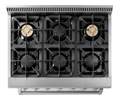 THOR KITCHEN HRD3606ULP 36 Inch Professional Dual Fuel Range In Stainless Steel - Liquid PR...