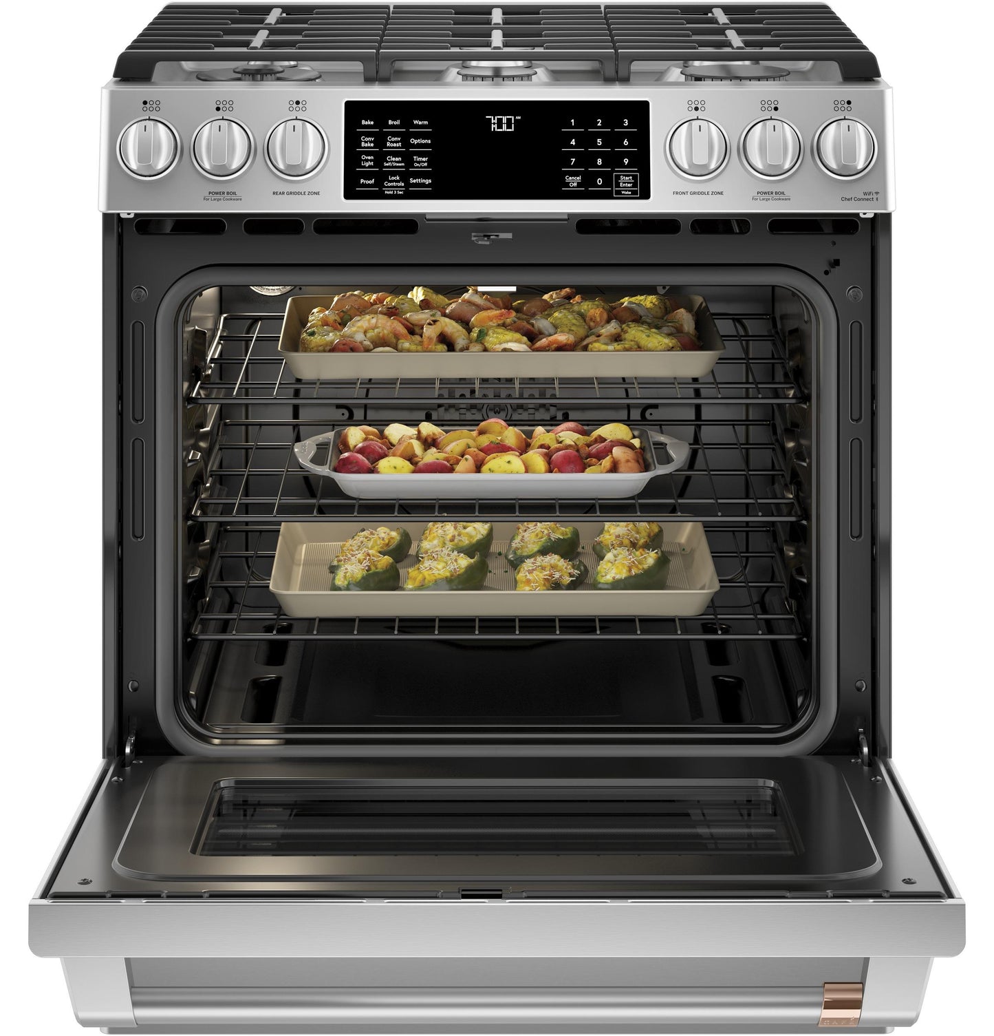 CAFE CGS700P2MS1 Cafe 30"" Slide-in Front Control Gas Oven With Convection Range