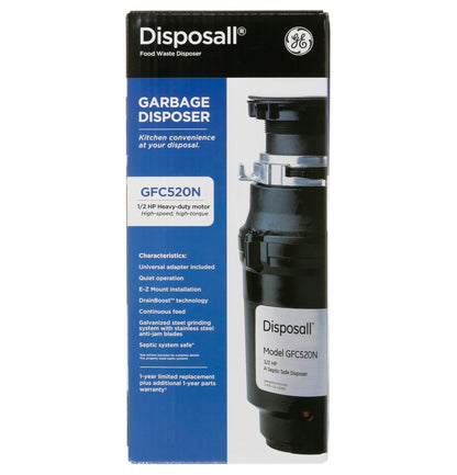 GE APPLIANCES GFC520N Ge 1/2 HP Continuous Feed Garbage Disposer - Non-corded
