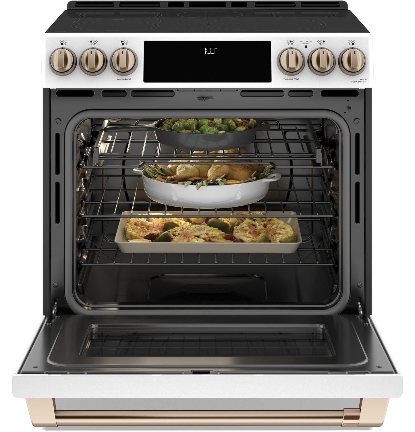 CAFE CES700P4MW2 Cafe 30"" Slide-in Front Control Radiant and Convection Range