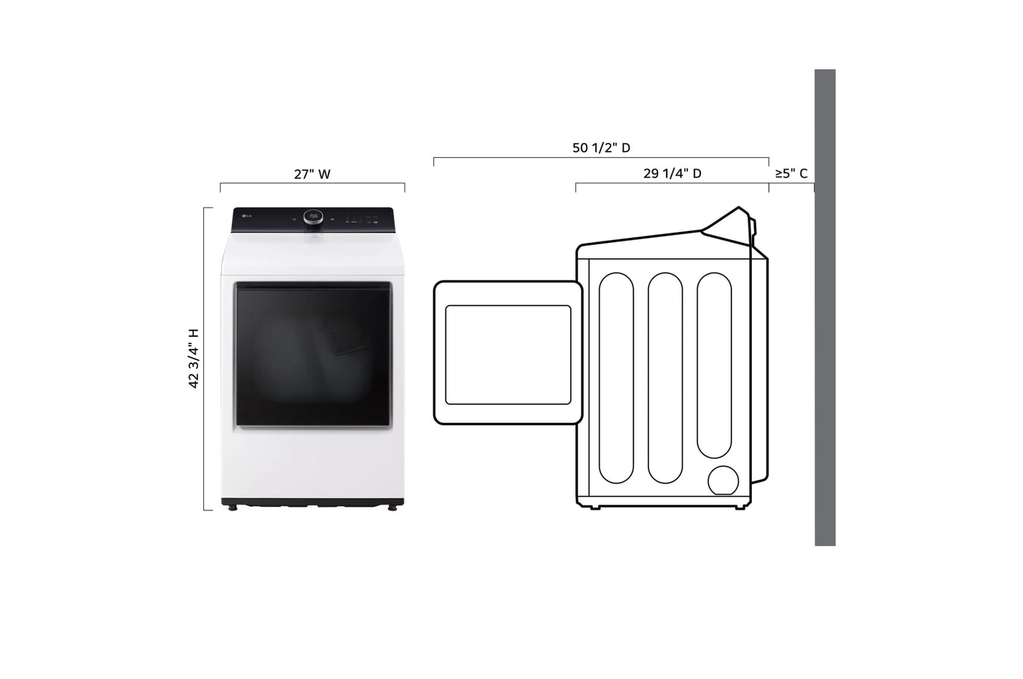 LG DLEX8600WE 7.3 Cu. Ft. Ultra Large Capacity Rear Control Electric Dryer With L...