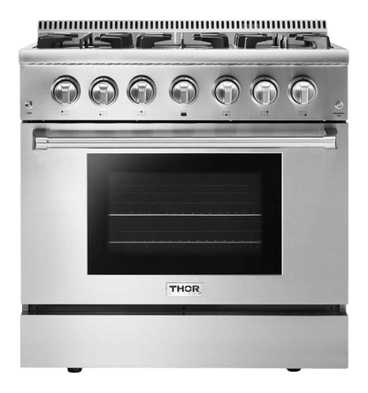 THOR KITCHEN HRD3606ULP 36 Inch Professional Dual Fuel Range In Stainless Steel - Liquid PR...