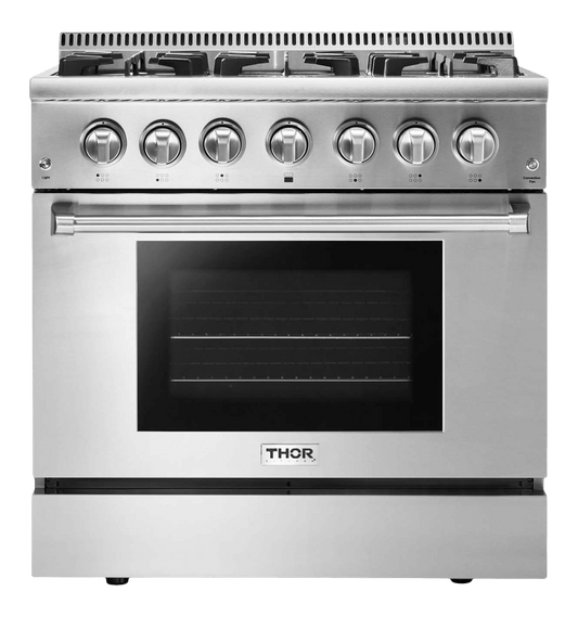 THOR KITCHEN HRD3606ULP 36 Inch Professional Dual Fuel Range In Stainless Steel - Liquid PR...