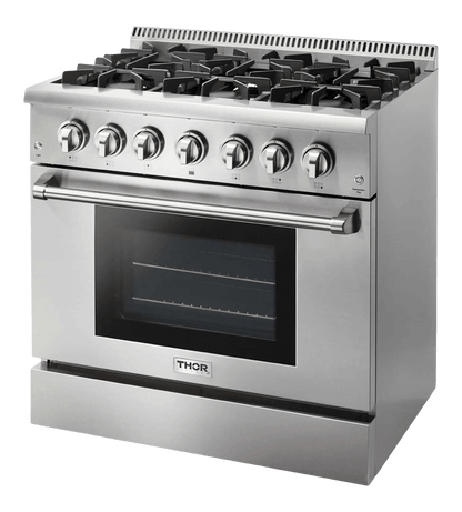 THOR KITCHEN HRD3606ULP 36 Inch Professional Dual Fuel Range In Stainless Steel - Liquid PR...
