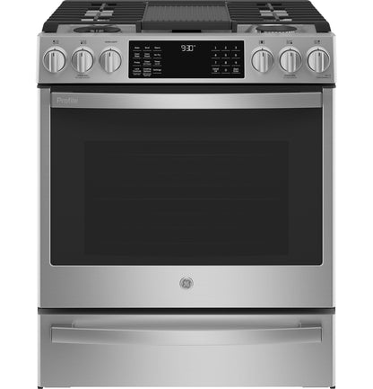 GE APPLIANCES P2S930YPFS GE Profile 30"" Smart Dual Fuel Slide-in Front-control FINGERPRI...