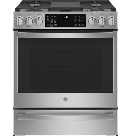GE APPLIANCES P2S930YPFS GE Profile 30"" Smart Dual Fuel Slide-in Front-control FINGERPRI...