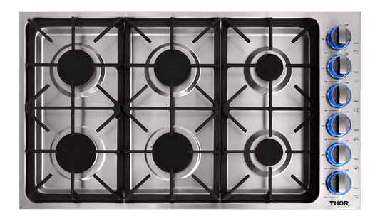 THOR KITCHEN TGC3601 36 Inch Professional Drop-in Gas Cooktop With Six Burners In STAINL...