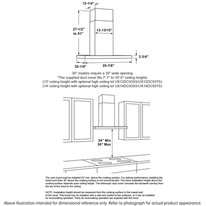 GE APPLIANCES UVW9301SLSS 30"" Wifi Enabled Designer Wall Mount Hood W/ Perimeter Venting