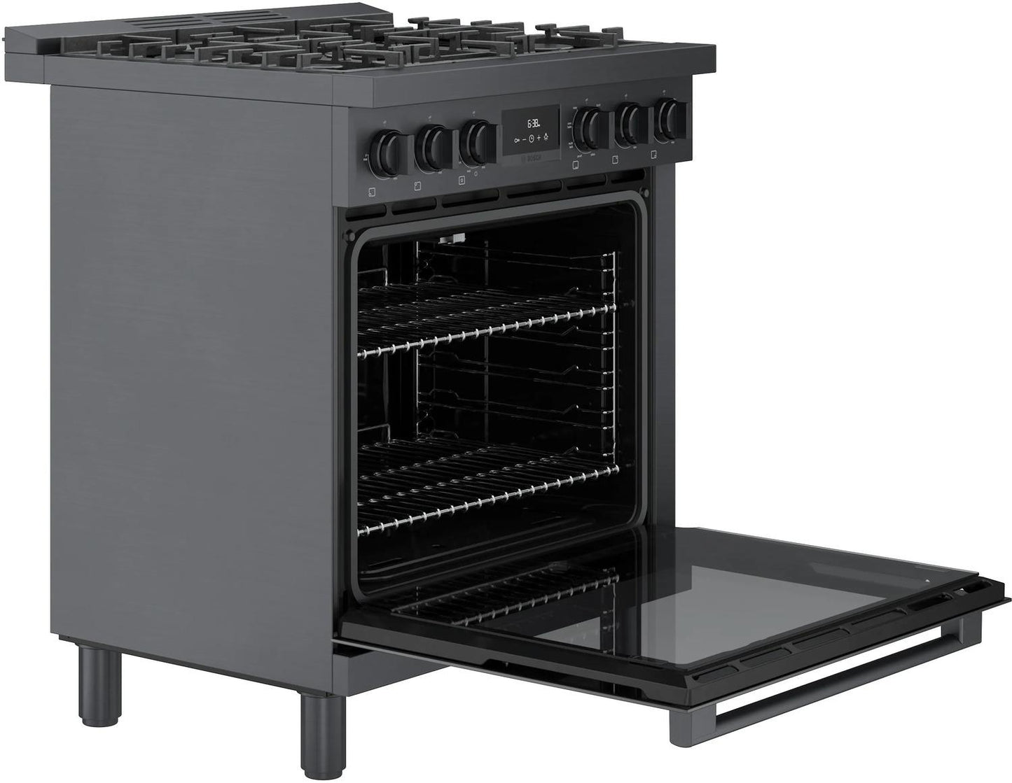 BOSCH HDS8045U 800 Series Dual Fuel Freestanding Range 30'' Black Stainless Steel ...