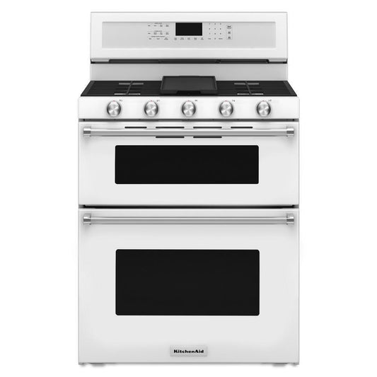 KITCHENAID KFGD500EWH White Kitchenaid 30-inch 5 Burner Gas Double Oven Convection Range