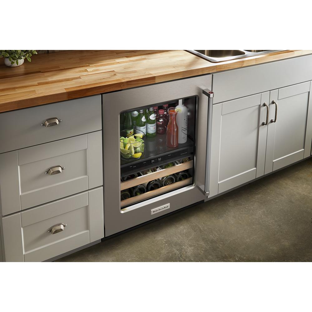 KITCHENAID KUBL214KSB 24"" Beverage Center With Glass Door and Wood-front Racks - Black CA...