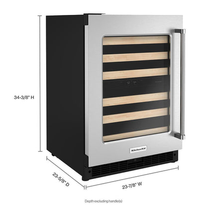 KITCHENAID KUWL214KSB 24"" Undercounter Wine Cellar With Glass Door and Wood-front Racks -...
