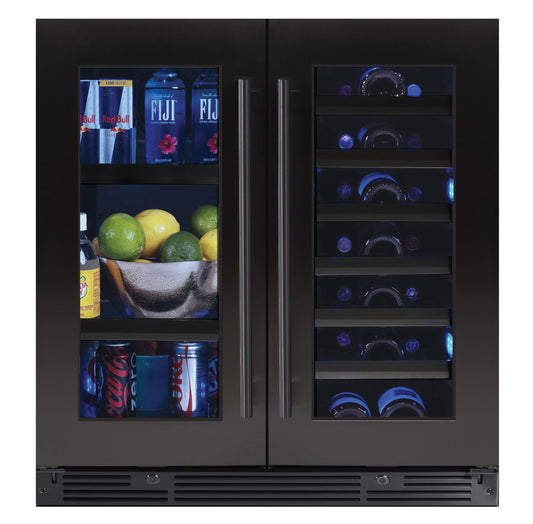XO APPLIANCE XOU30BWDDGBS XO Appliance 30"" Beverage/wine Double Door Black Ss & Glass