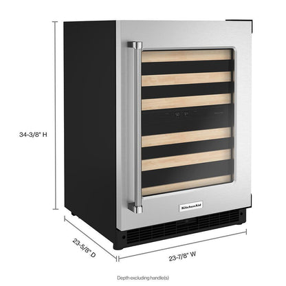 KITCHENAID KUWR214KSB 24"" Undercounter Wine Cellar With Glass Door and Wood-front Racks -...