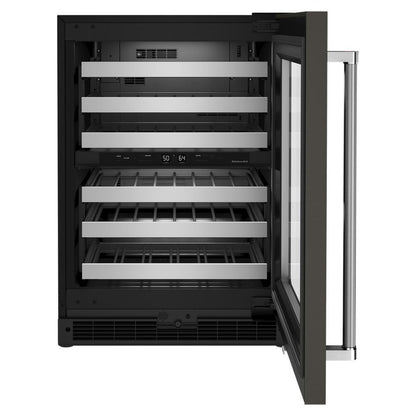 KITCHENAID KUWR314KBS 24"" Undercounter Wine Cellar With Glass Door and Metal-front Racks ...