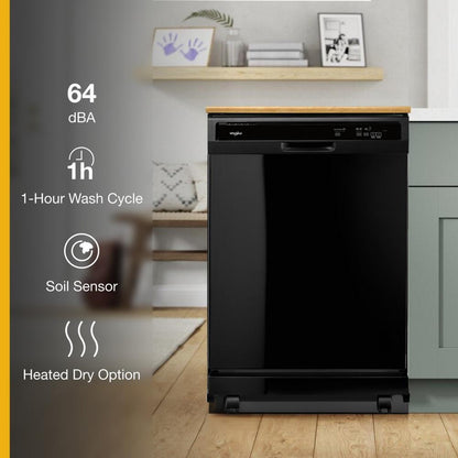 WHIRLPOOL WDP370PAHB Whirlpool, 3 Cycles, 4 Options, 55 Dba, Plastic Tub Portable DISHWAS...