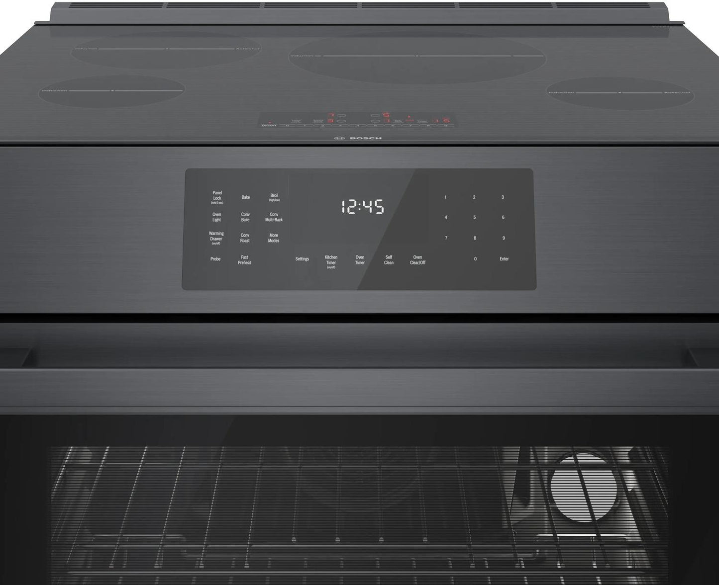 BOSCH HII8047U 800 Series Induction Slide-in Range 30'' Black Stainless Steel HII8...