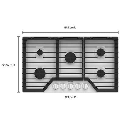 WHIRLPOOL WCGK5036PW 36-inch Gas Cooktop With Ez-2-lift Hinged Cast-iron Grates
