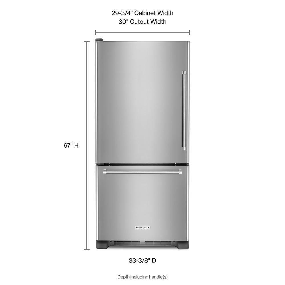 KITCHENAID KRBL109ESS Stainless Steel Kitchenaid 19 Cu. Ft. Full Depth Bottom Freezer ...