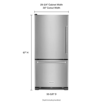KITCHENAID KRBL109ESS Stainless Steel Kitchenaid 19 Cu. Ft. Full Depth Bottom Freezer ...