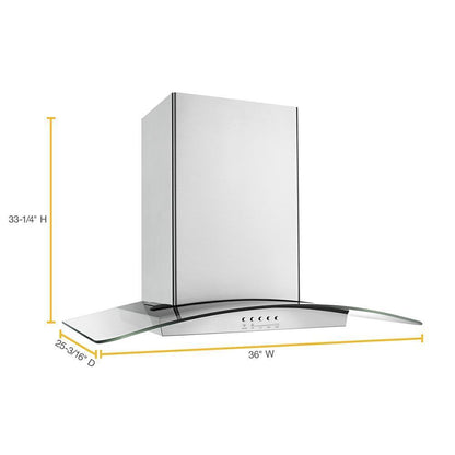 WHIRLPOOL WVI75UC6DS Stainless Steel Whirlpool 36 Inch Glass Island Kitchen Hood WITH...