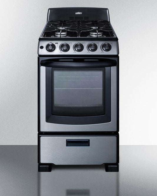 SUMMIT PRO201SS 20"" Wide Gas Range In Stainless Steel With Electronic Ignition, OVE...