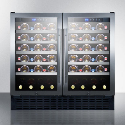 SUMMIT SWC3668 36"" Wide 68 Bottle Built-in Undercounter Dual Zone Wine Cellar WITH...