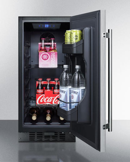 SUMMIT SPR316OS 15"" Wide Built-in Outdoor Refrigerator With Black Cabinet, STAINLES...