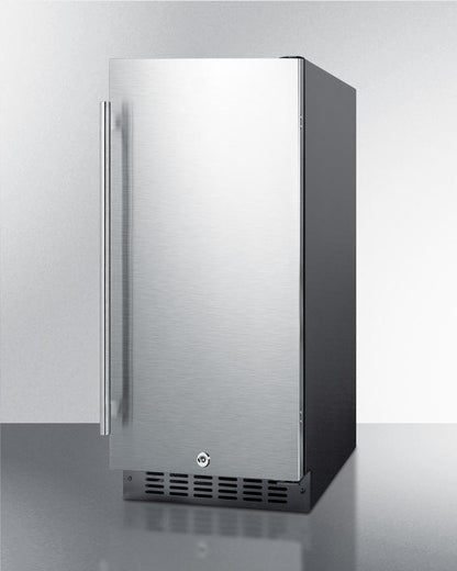 SUMMIT SPR316OS 15"" Wide Built-in Outdoor Refrigerator With Black Cabinet, STAINLES...