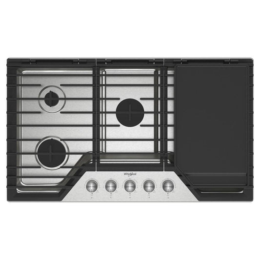 WHIRLPOOL WCGK7536PS Whirlpool 36-inch Gas Cooktop With 2-in-1 Hinged Grate To Griddle