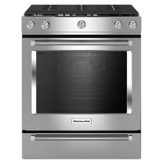 KITCHENAID KSGG700ESS Stainless Steel Kitchenaid 30-inch 5-burner Gas Slide-in CONVECT...