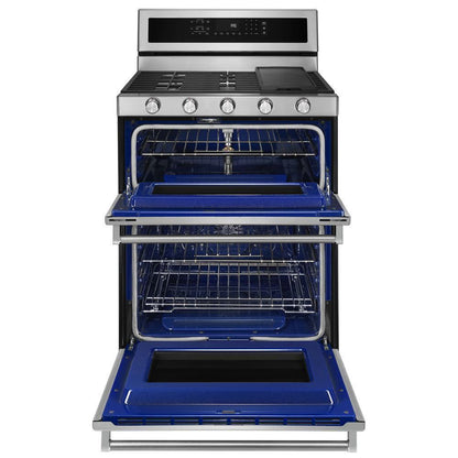 KITCHENAID KFGD500ESS Stainless Steel Kitchenaid 30-inch 5 Burner Gas Double Oven CONV...