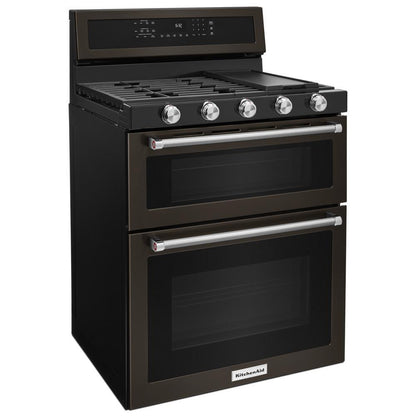 KITCHENAID KFGD500EBS Kitchenaid 30-inch 5 Burner Gas Double Oven Convection Range - B...