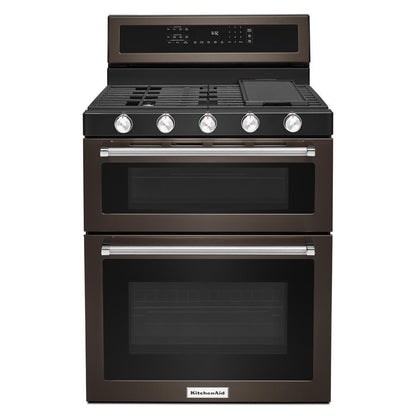 KITCHENAID KFGD500EBS Kitchenaid 30-inch 5 Burner Gas Double Oven Convection Range - B...